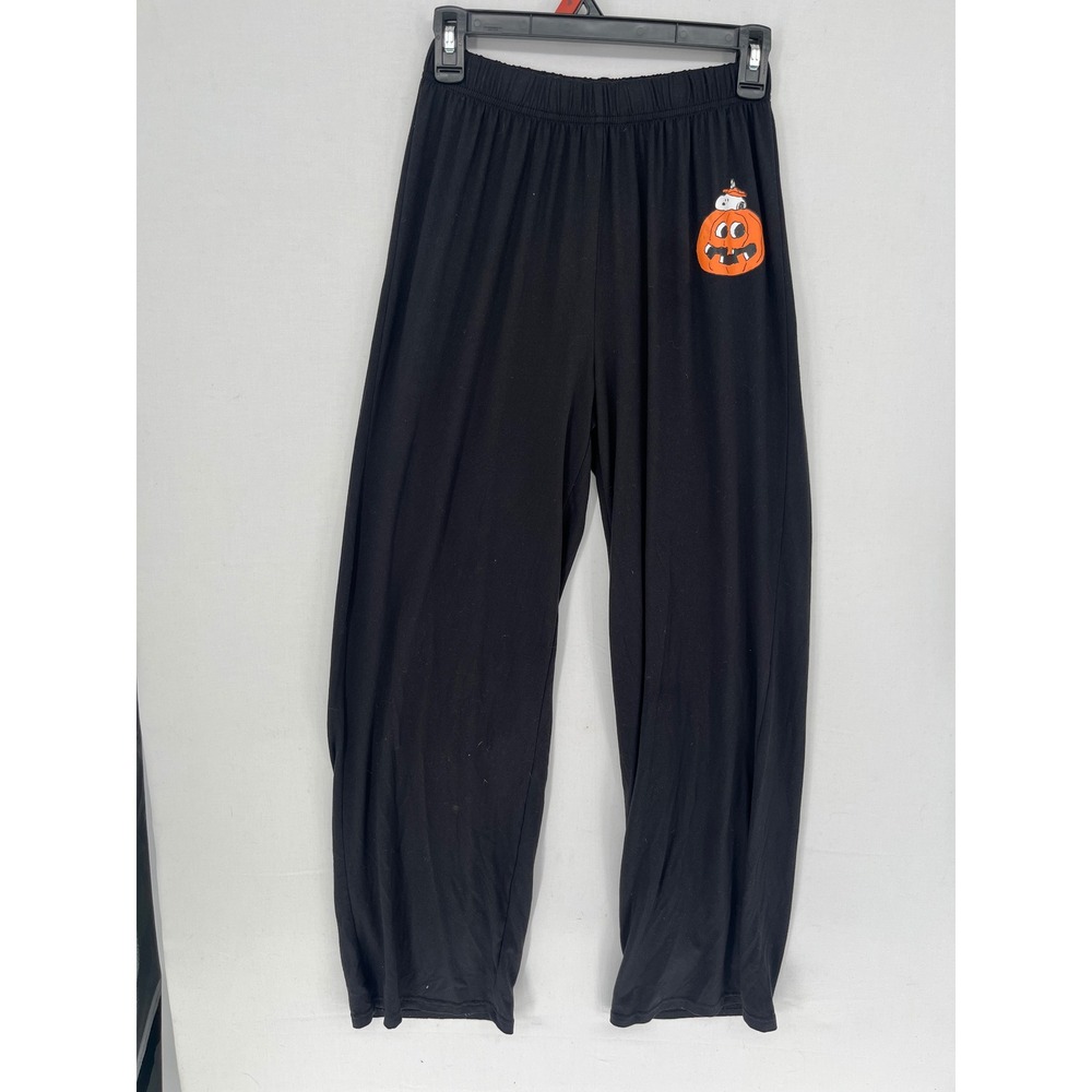 Munki Munki Peanuts Pajama Pants Snoopy Pumpkin Halloween Black Lounge Small